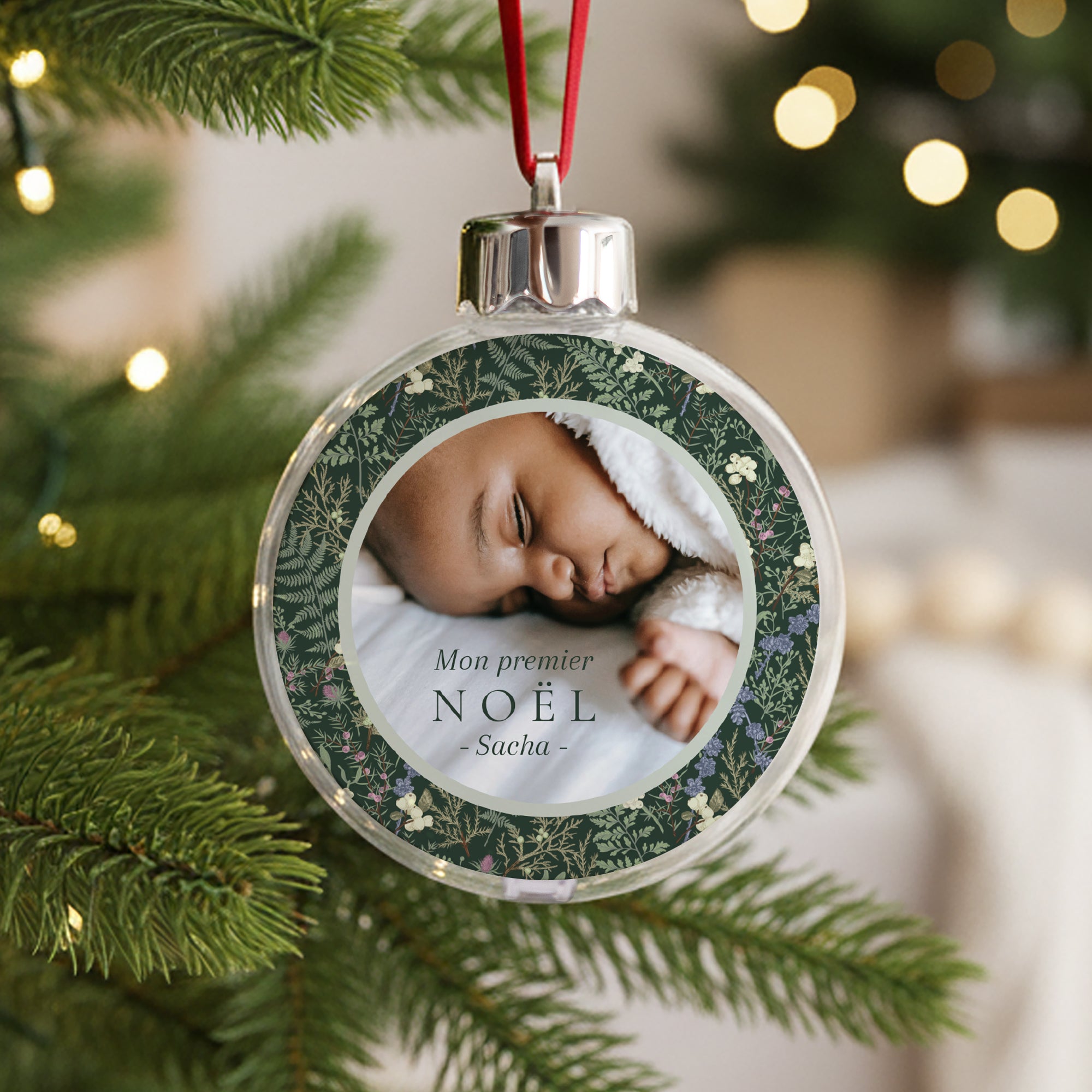 Boule de Noël Fin d'année Ronde Feuillages d’hiver photo N° 1