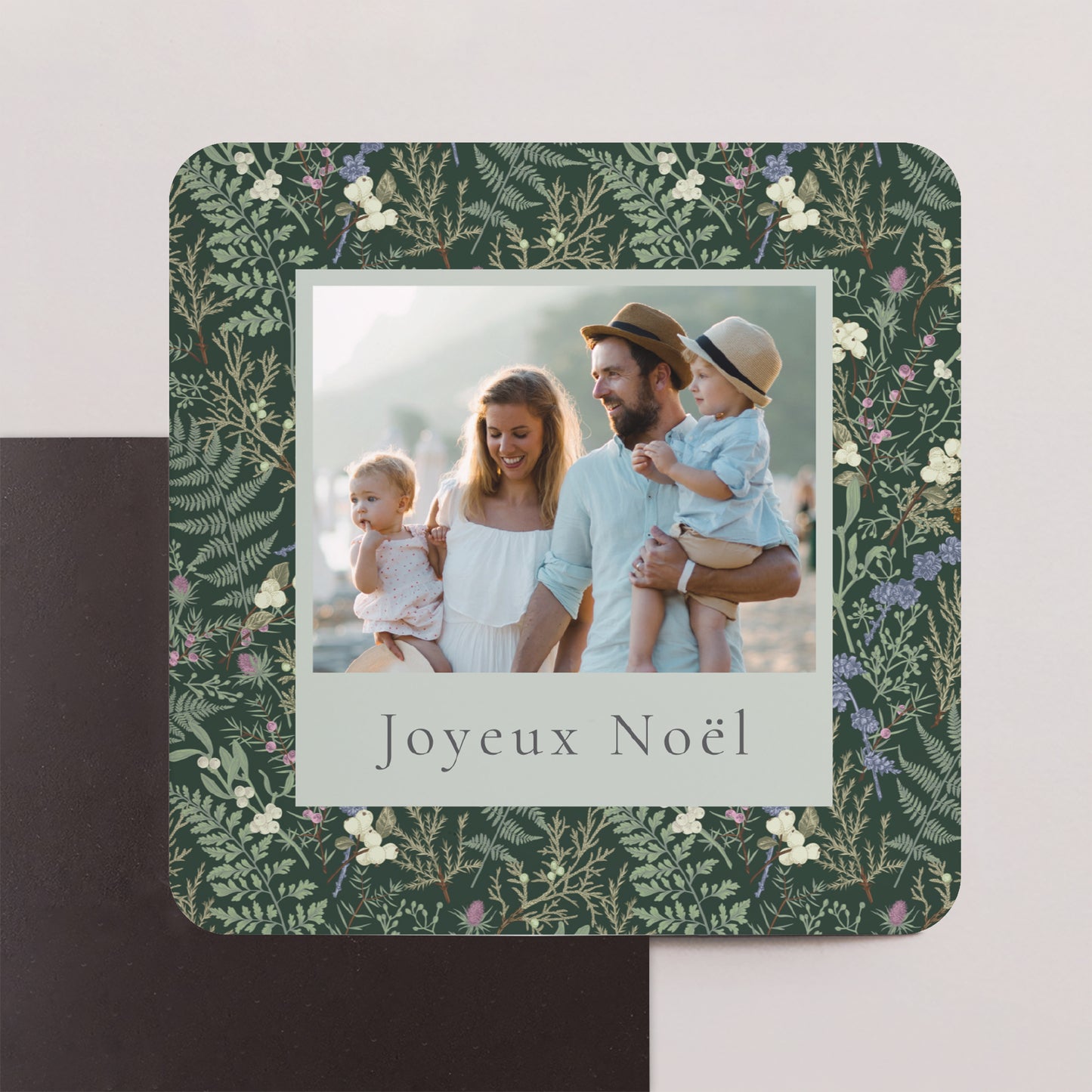 Carte de Noel Fin d'année Lot de 8, magnétique, carré coins arrondis Feuillages d’hiver photo N° 1