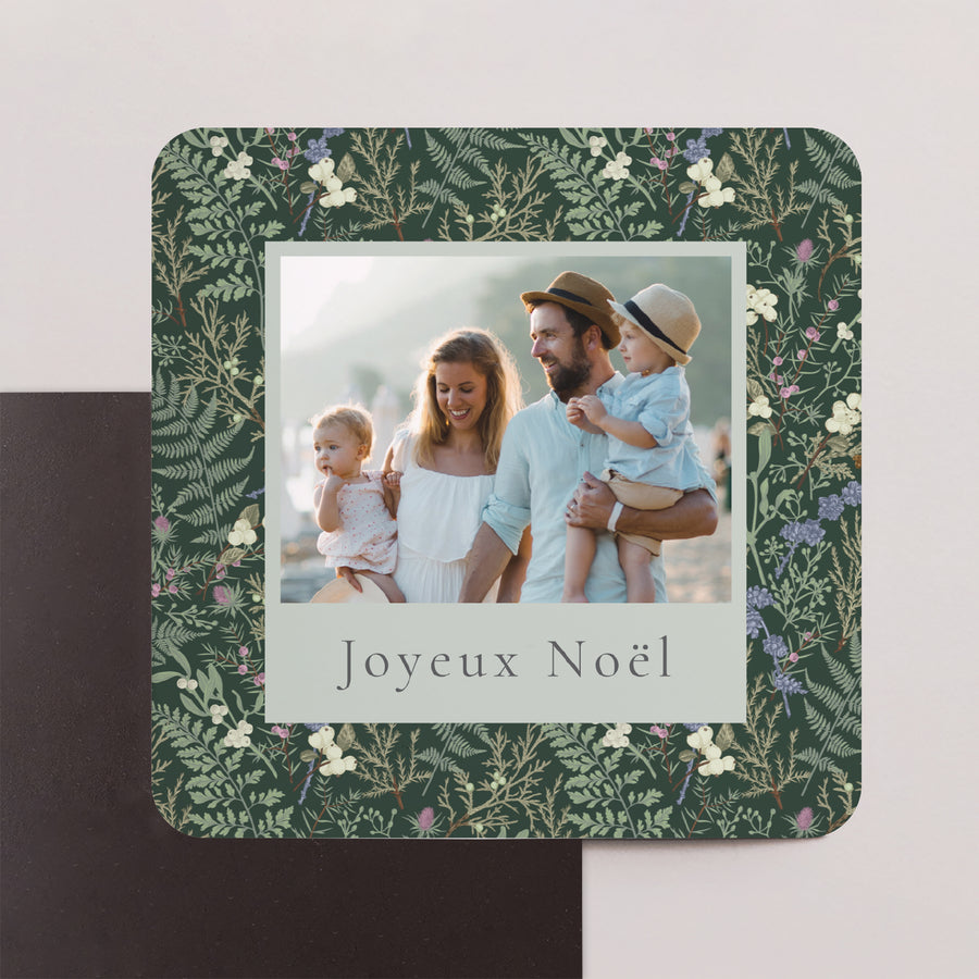 Carte de Noel Fin d'année Lot de 8, magnétique, carré coins arrondis Feuillages d’hiver photo