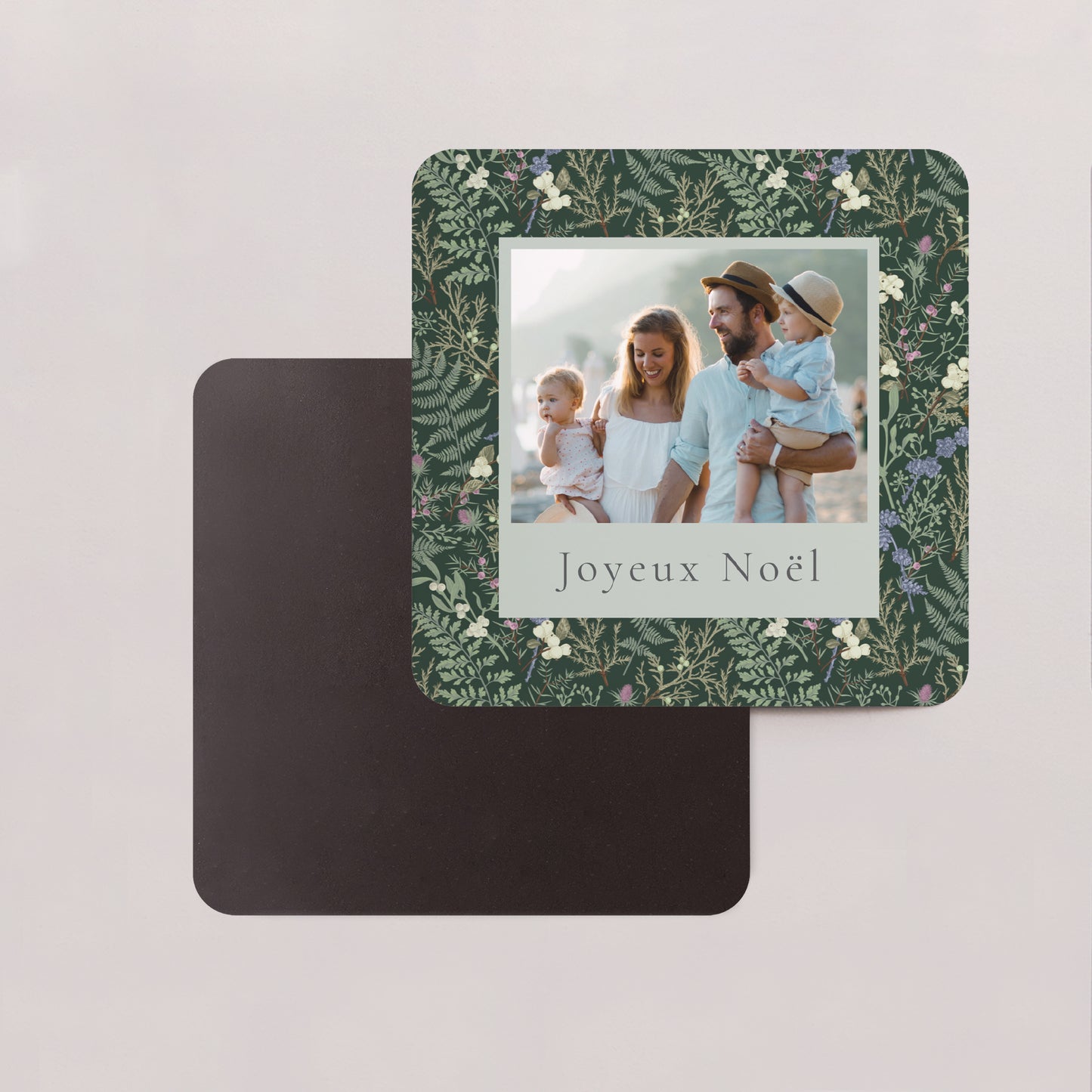 Carte de Noel Fin d'année Lot de 8, magnétique, carré coins arrondis Feuillages d’hiver photo N° 2