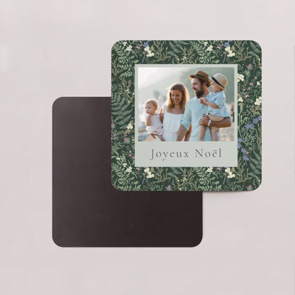 Carte de Noel Fin d'année Lot de 8, magnétique, carré coins arrondis Feuillages d’hiver photo N° 2