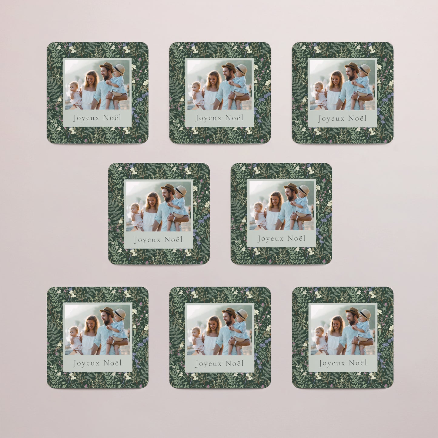 Carte de Noel Fin d'année Lot de 8, magnétique, carré coins arrondis Feuillages d’hiver photo N° 3