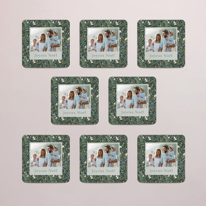 Carte de voeux Fin d'année Lot de 8, magnétique, carré coins arrondis Feuillages d’hiver photo N° 3