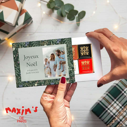 Boite chocolat personnalisée Fin d'année 6 chocolats Feuillages d’hiver photo