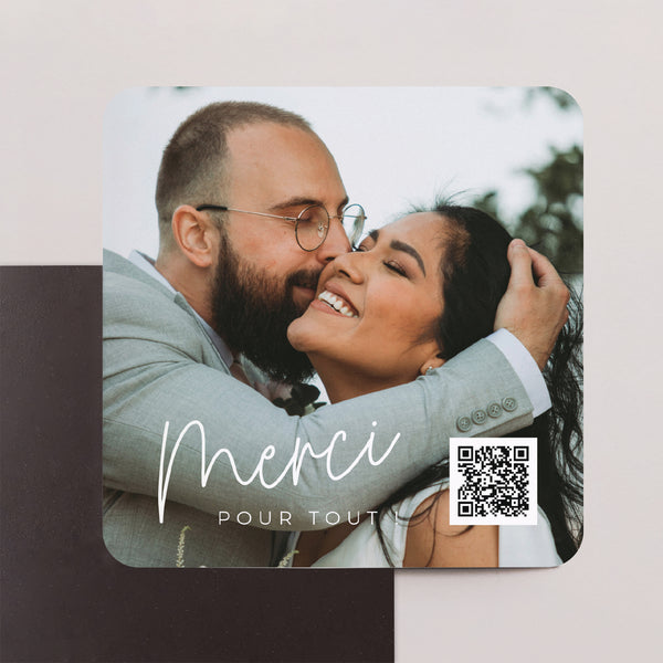 Remerciements Mariage Lot de 8, magnétique, carré coins arrondis Nos plus beaux instants photo