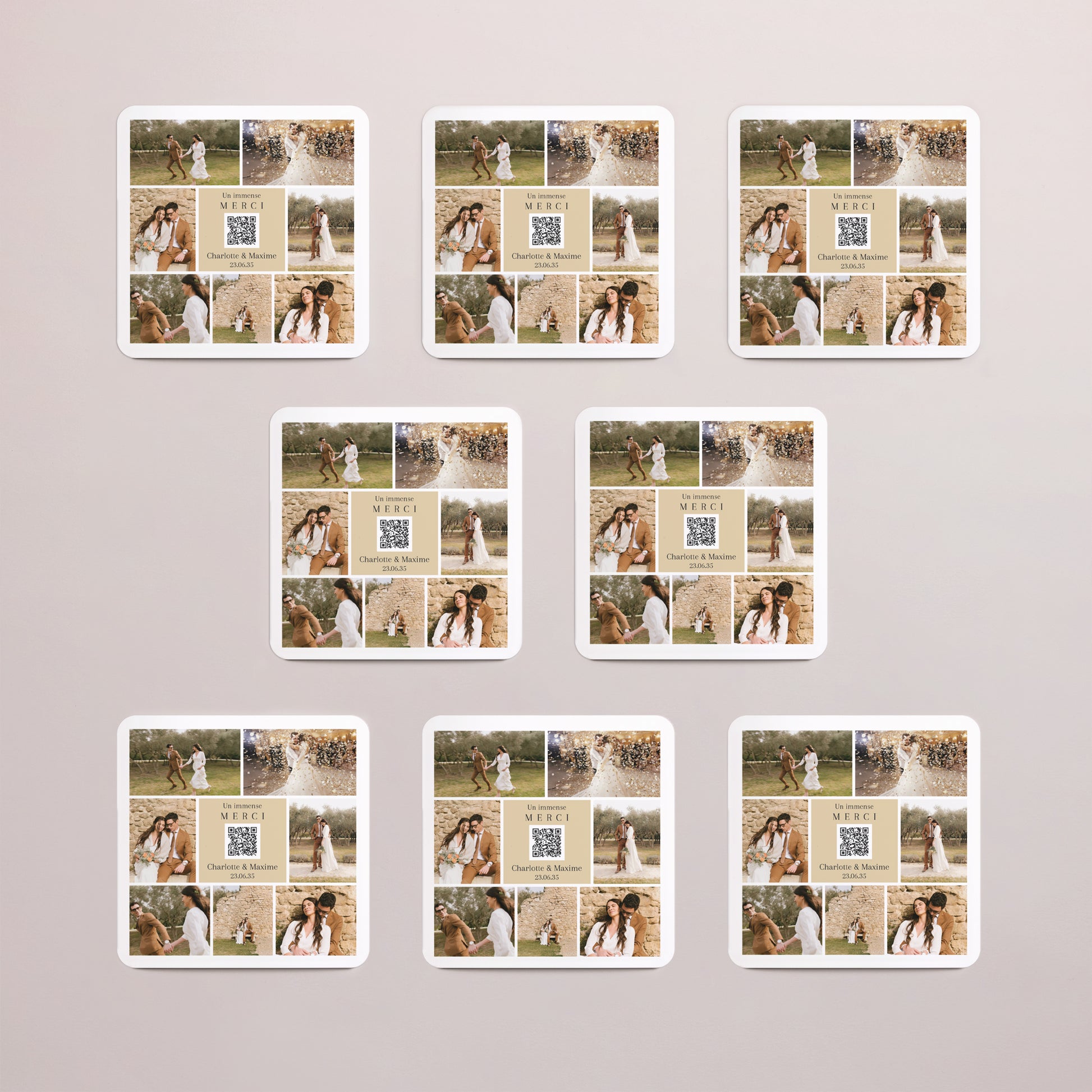 Remerciements Mariage Lot de 8, magnétique, carré coins arrondis Souvenir capturé photo N° 3