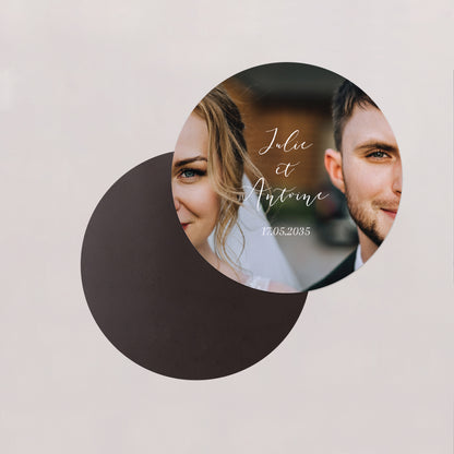 Remerciements Mariage Lot de 8, magnétique, rond, Ø 10cm Unis en images photo N° 2