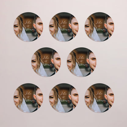 Remerciements Mariage Lot de 8, magnétique, rond, Ø 10cm Unis en images photo N° 3