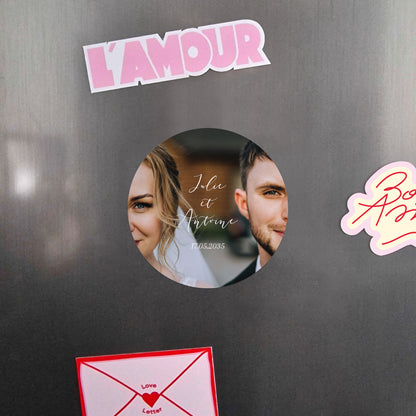 Remerciements Mariage Lot de 8, magnétique, rond, Ø 10cm Unis en images photo N° 4