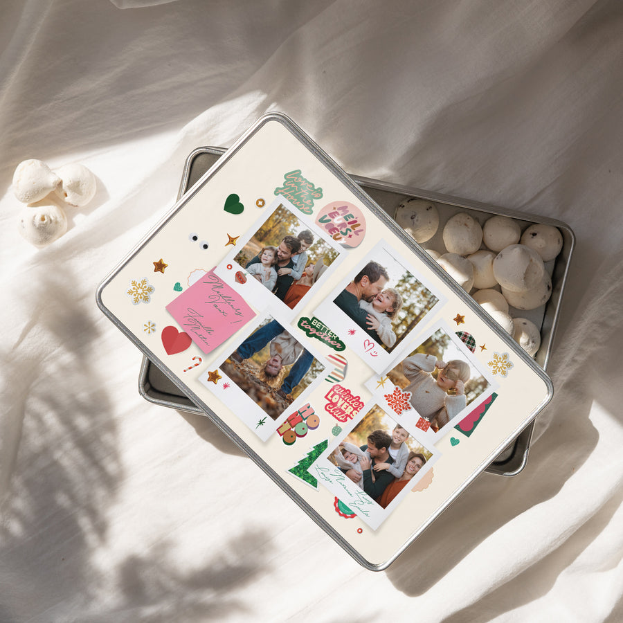 Boite métallique Fin d'année Rectangle Polaroids hivernaux photo