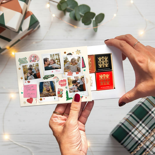Boite chocolat personnalisée Fin d'année 6 chocolats Polaroids hivernaux photo