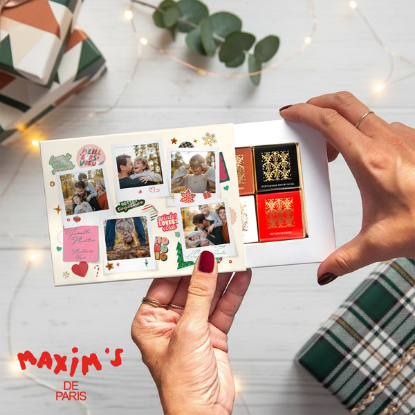 Boite chocolat personnalisée Fin d'année 6 chocolats Polaroids hivernaux photo
