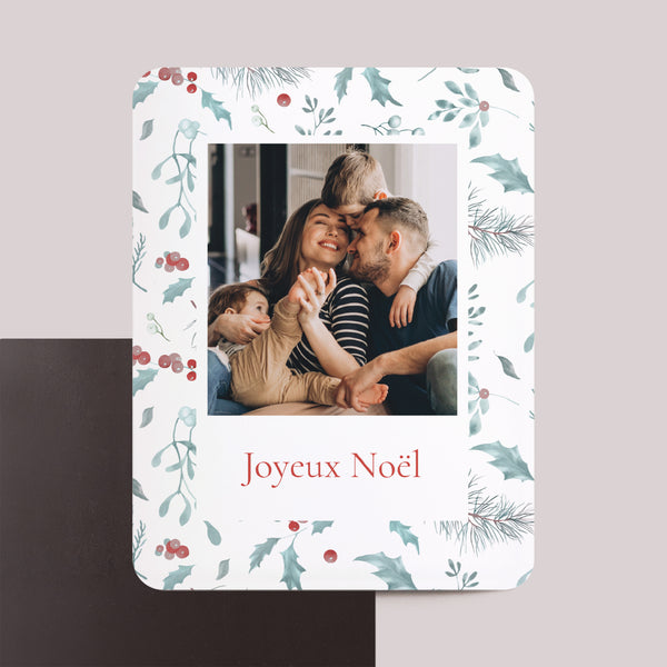 Carte de Noel Fin d'année Lot de 8, magnétique, rectangle coins arrondis Éclats de Houx photo