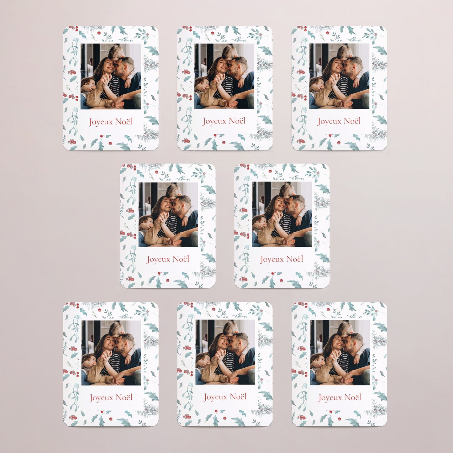 Carte de voeux Fin d'année Lot de 8, magnétique, rectangle coins arrondis Éclats de Houx photo N° 3