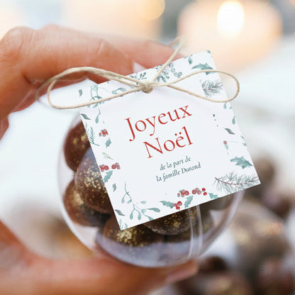 Boîte à dragées Fin d'année boule avec étiquette carrée Éclats de Houx photo N° 1