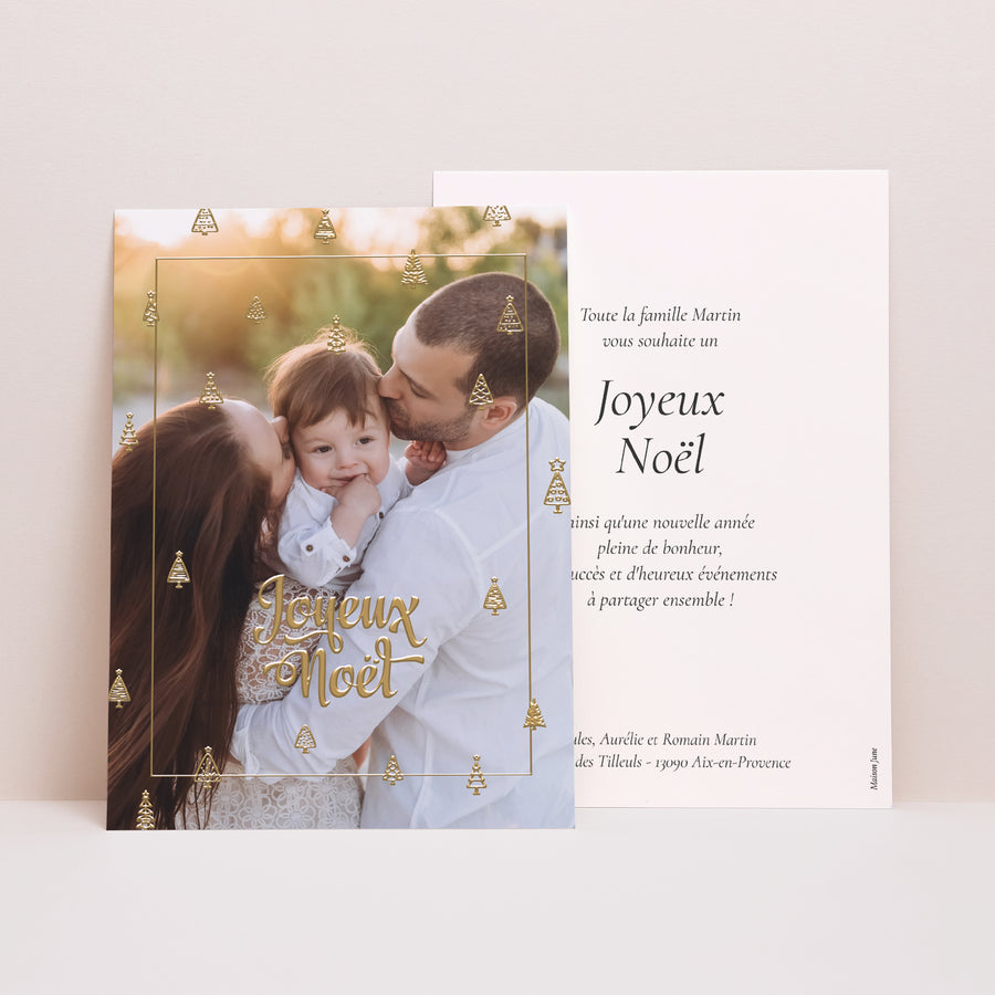 Carte de Noel Fin d'année Portrait Sous les branches de sapin photo