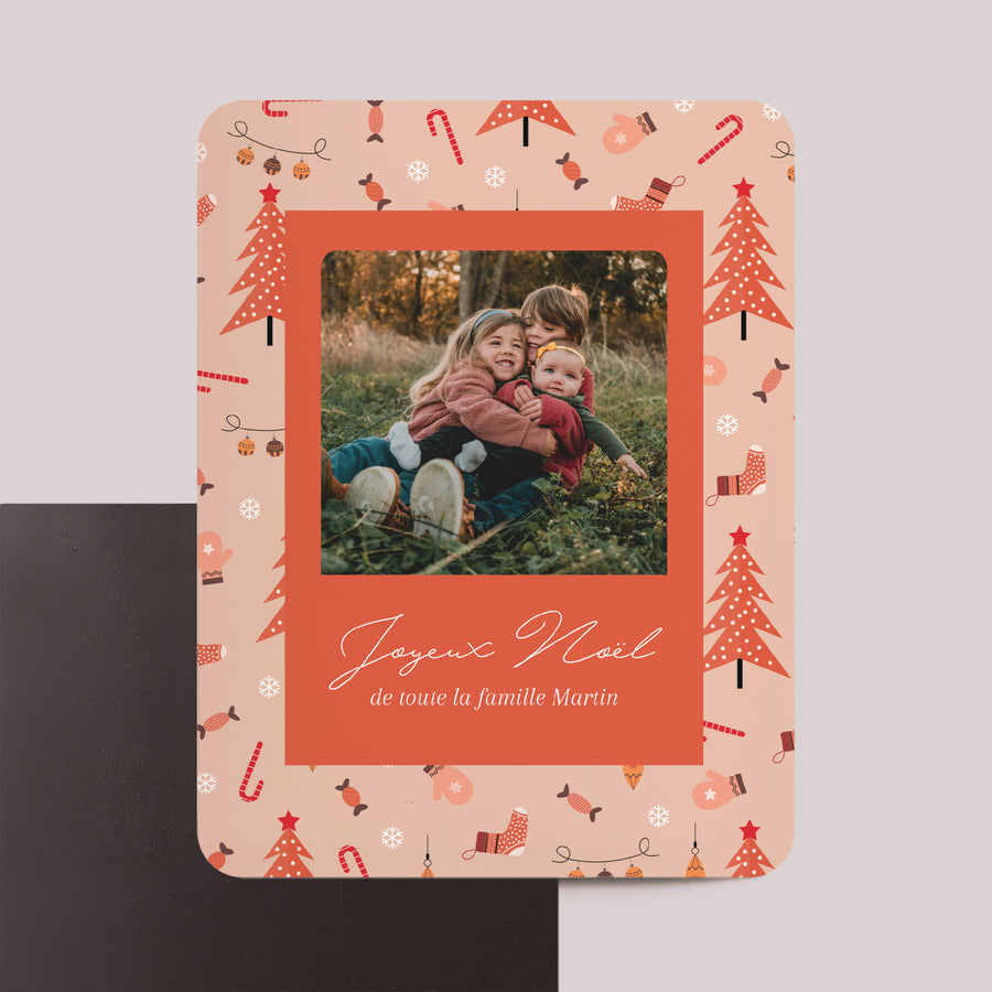 Carte de voeux Fin d'année Lot de 8, magnétique, rectangle coins arrondis Moments précieux photo