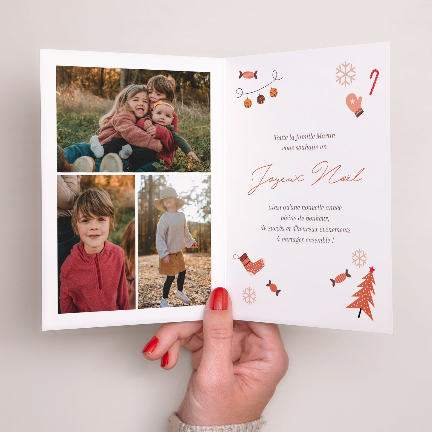 Carte de voeux Fin d'année Portrait double volet Moments précieux photo N° 2