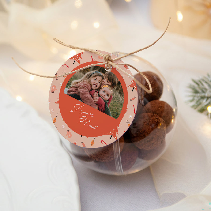 Boîte à dragées Fin d'année boule avec étiquette ronde Moments précieux photo
