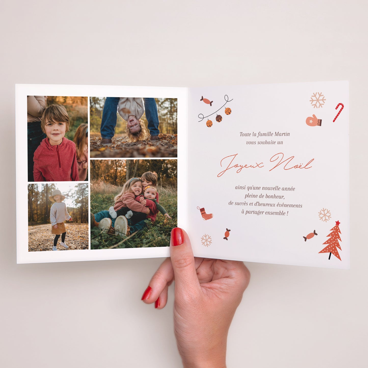 Carte de Noel Fin d'année Carré double volet Moments précieux photo N° 2