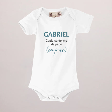 Body personnalisé Naissance blanc recto Copie conforme de papa (en pire)