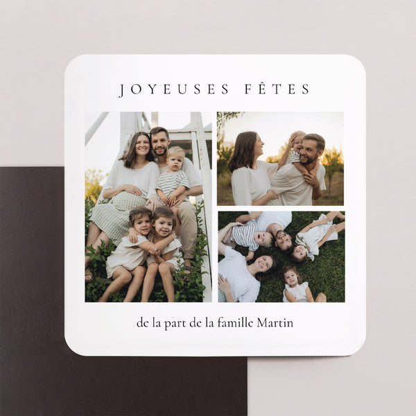 Carte de Noel Fin d'année Lot de 8, magnétique, carré coins arrondis Instants précieux en photo photo