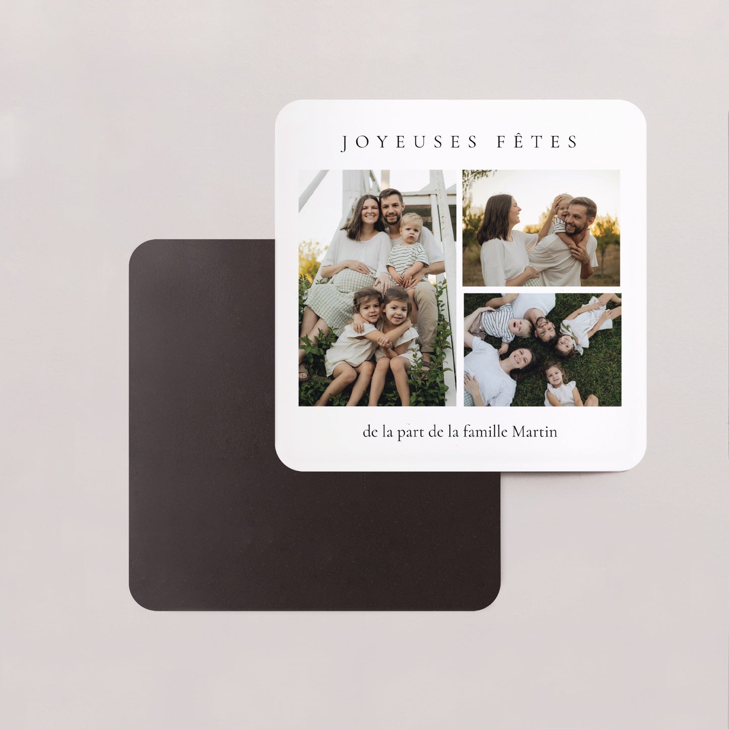 Carte de Noel Fin d'année Lot de 8, magnétique, carré coins arrondis Noël en photo photo N° 2