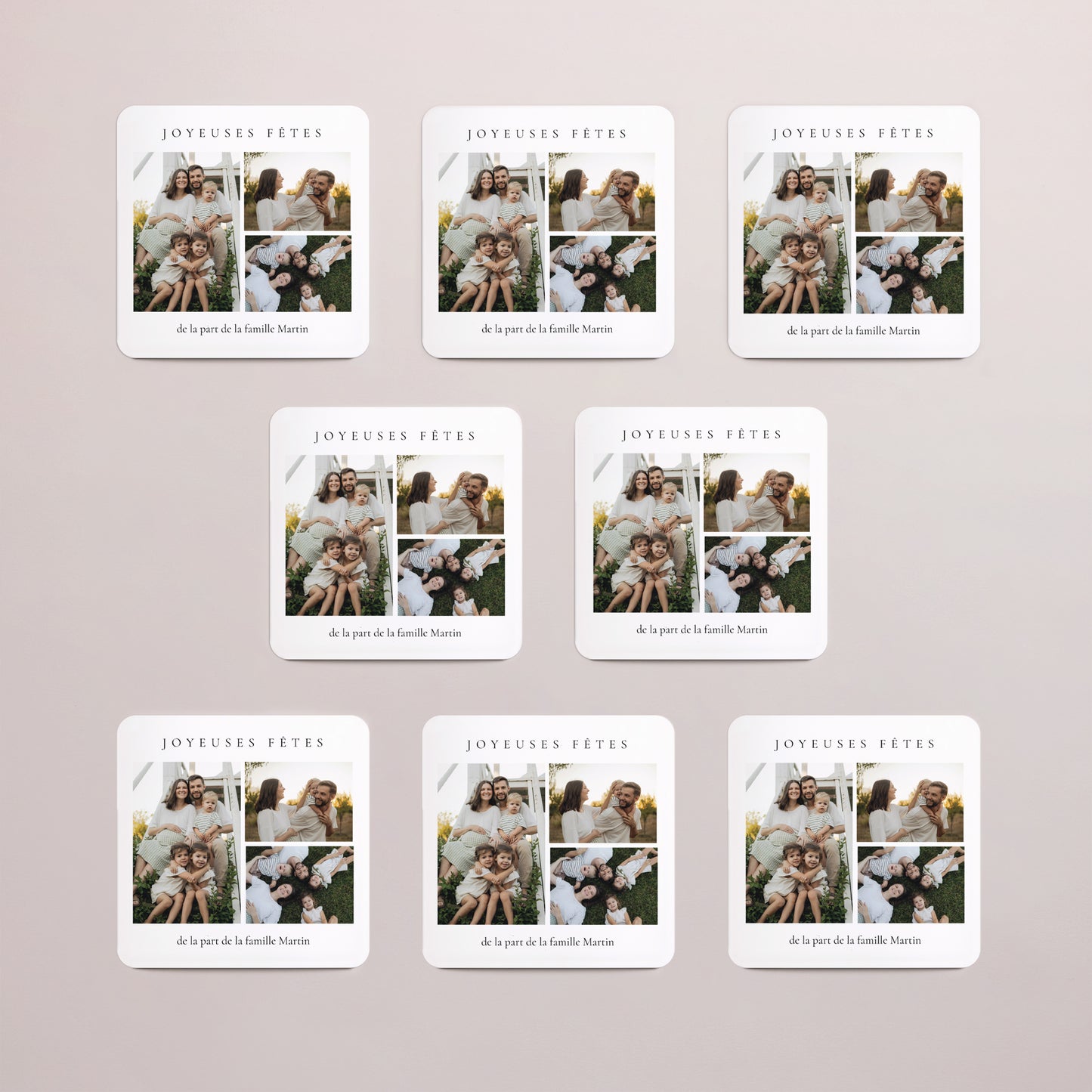 Carte de Noel Fin d'année Lot de 8, magnétique, carré coins arrondis Noël en photo photo N° 3