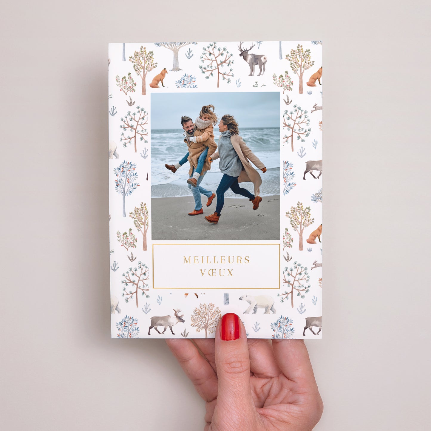 Carte de voeux Fin d'année Portrait Sous les bois enneigés photo N° 2