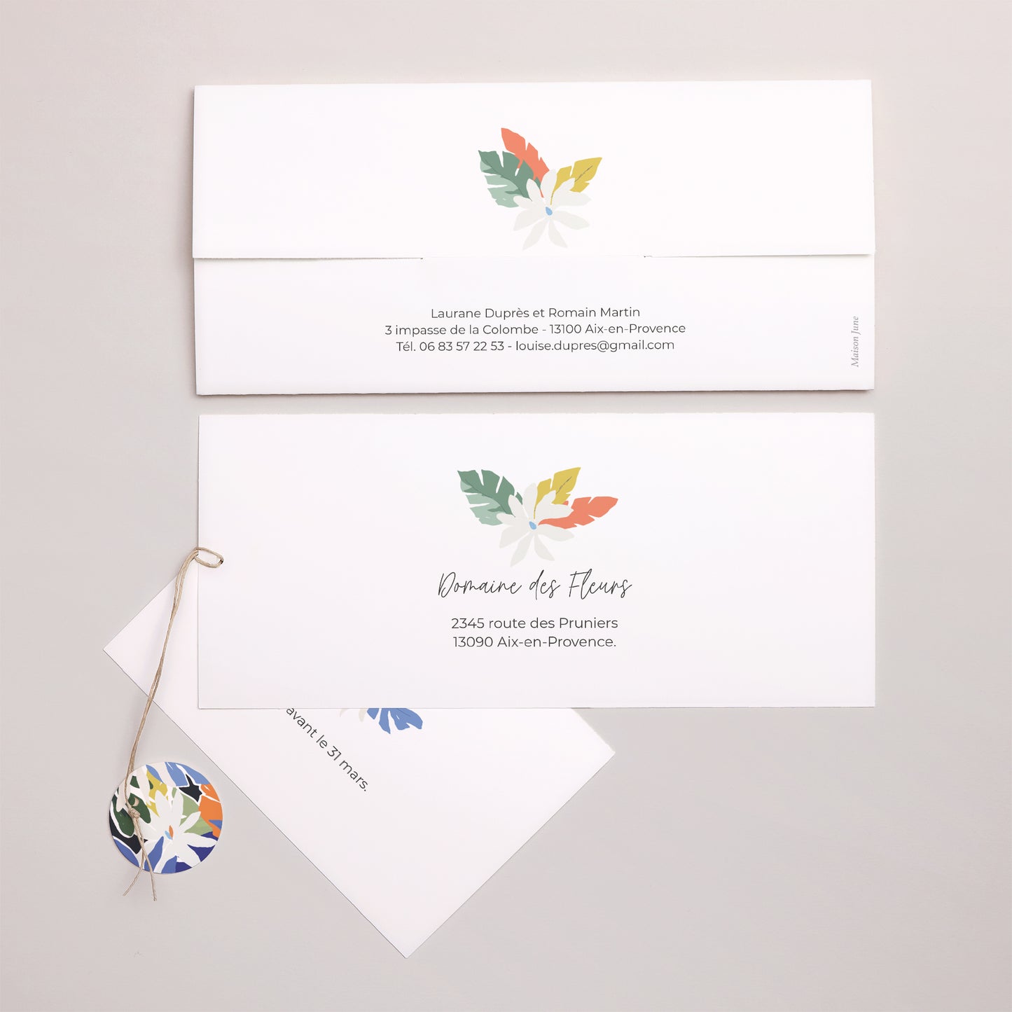 Faire-part Mariage Pochette 2 cartes, étiquette Bouquet d’émotions photo N° 4