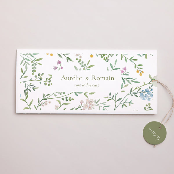 Faire-part Mariage Pochette 2 cartes, étiquette Le Jardin des Cœurs photo