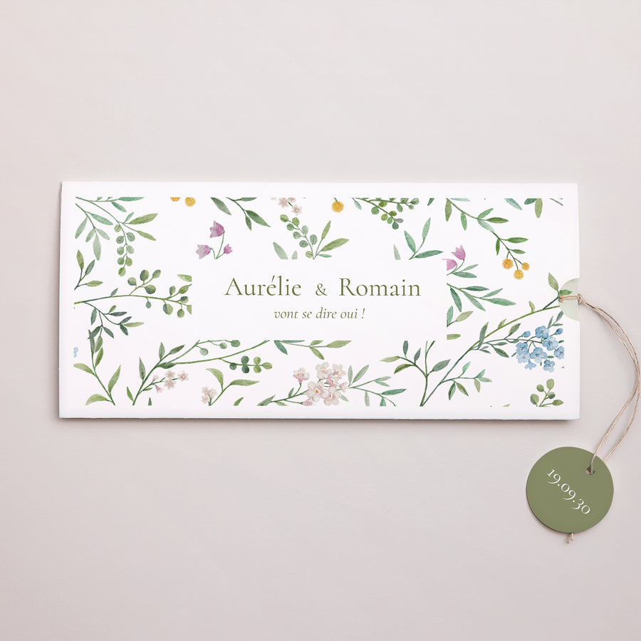 Faire-part Mariage Pochette 2 cartes, étiquette Le Jardin des Cœurs photo
