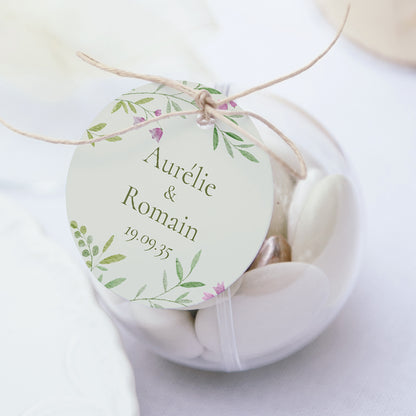 Boîte à dragées Mariage boule avec étiquette ronde Le Jardin des Cœurs photo N° 1