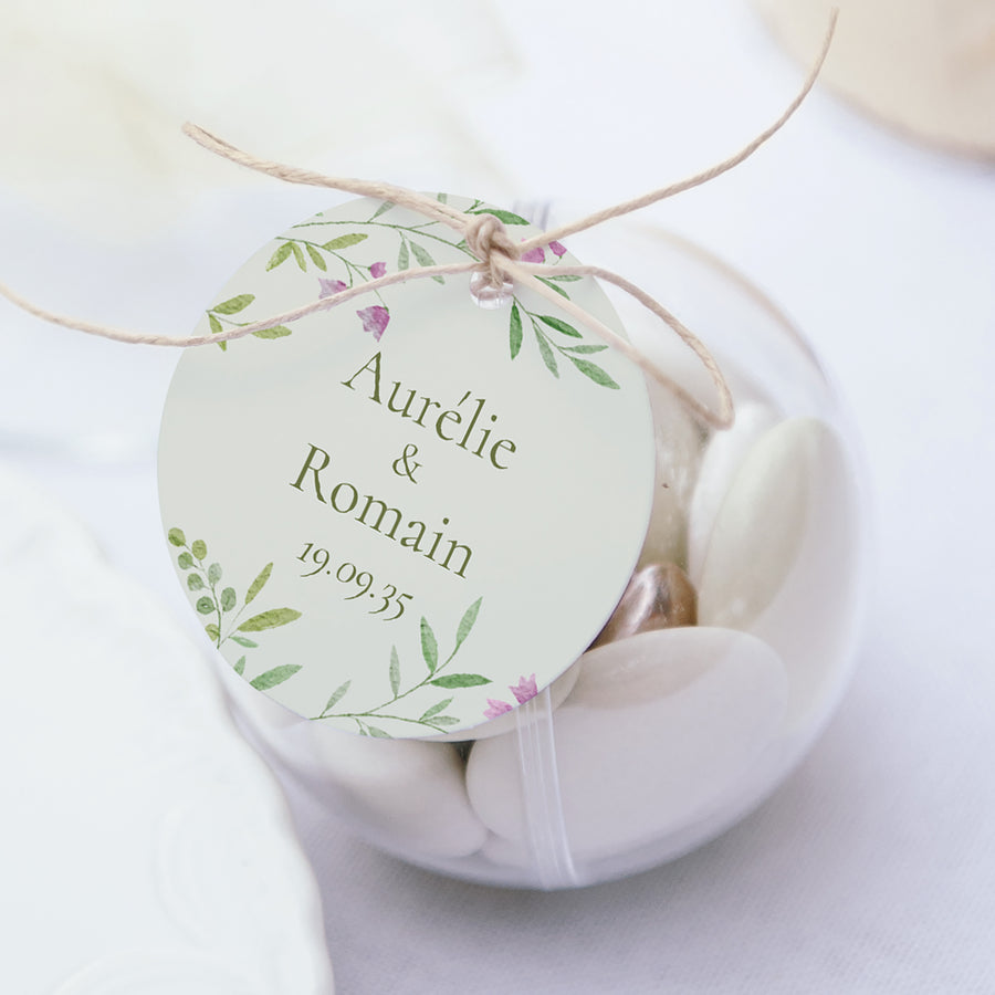 Boîte à dragées Mariage boule avec étiquette ronde Le Jardin des Cœurs photo