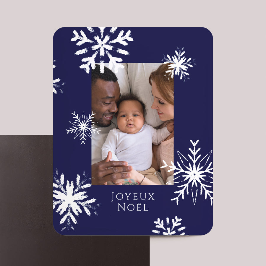 Carte de Noel Fin d'année Lot de 8, magnétique, rectangle coins arrondis Flocons de Noël photo