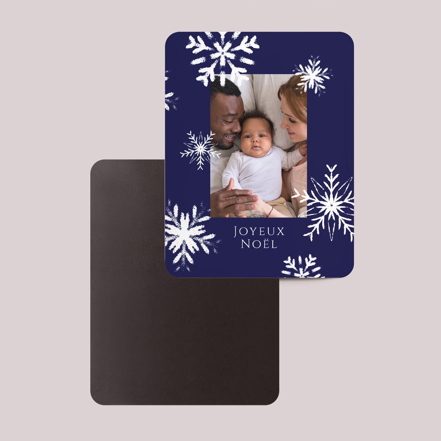 Carte de Noel Fin d'année Lot de 8, magnétique, rectangle coins arrondis Flocons de Noël photo N° 2