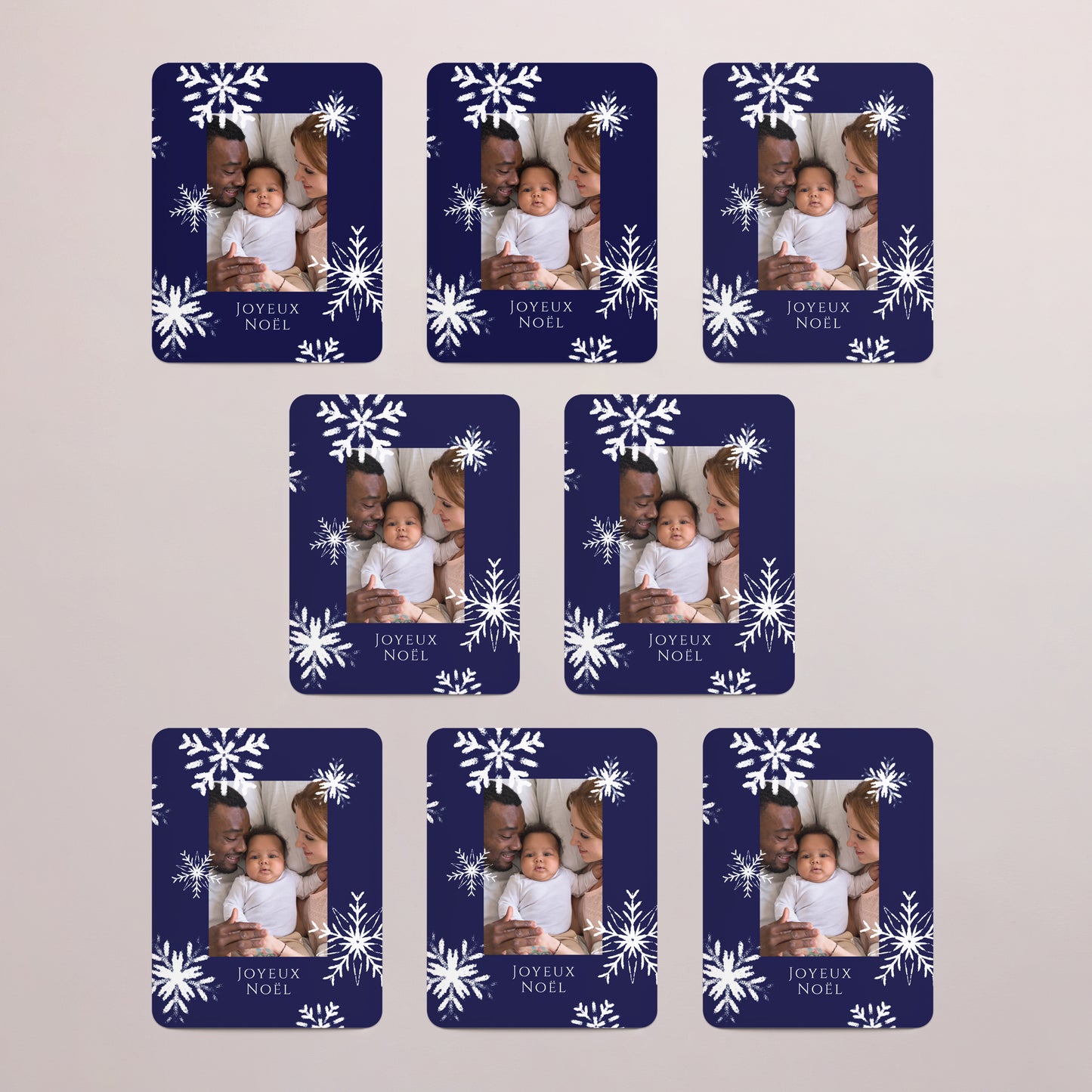 Carte de Noel Fin d'année Lot de 8, magnétique, rectangle coins arrondis Flocons de Noël photo N° 3