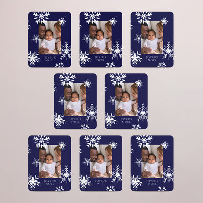 Carte de Noel Fin d'année Lot de 8, magnétique, rectangle coins arrondis Flocons de Noël photo N° 3