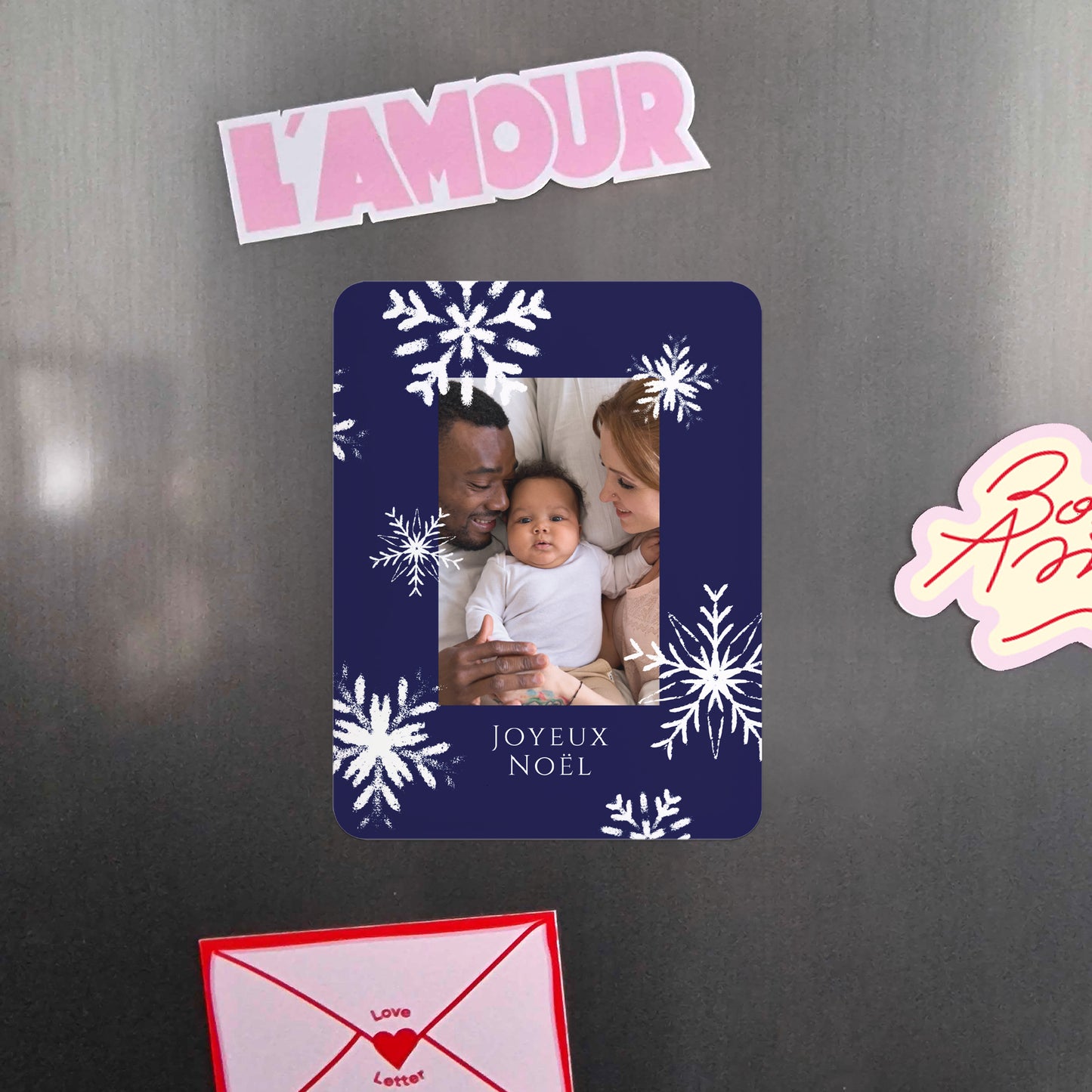 Carte de Noel Fin d'année Lot de 8, magnétique, rectangle coins arrondis Flocons de Noël photo N° 4