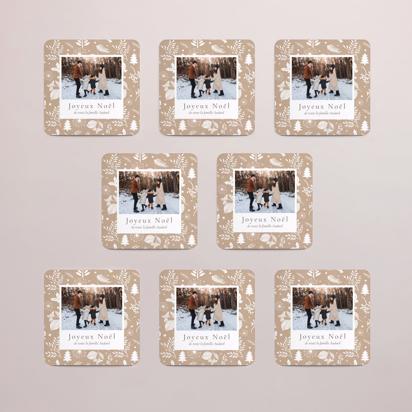 Carte de Noel Fin d'année Lot de 8, magnétique, carré coins arrondis Traditions de Noël photo N° 3