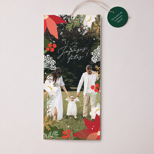 Carte de Noel Fin d'année Pochette portrait 2 cartes, étiquette Herbier de Noël photo