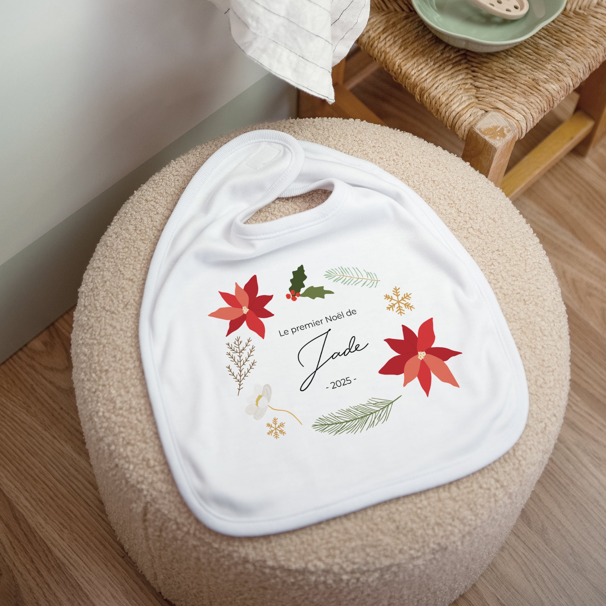 Bavoir Fin d'année Tissu Herbier de Noël photo N° 1