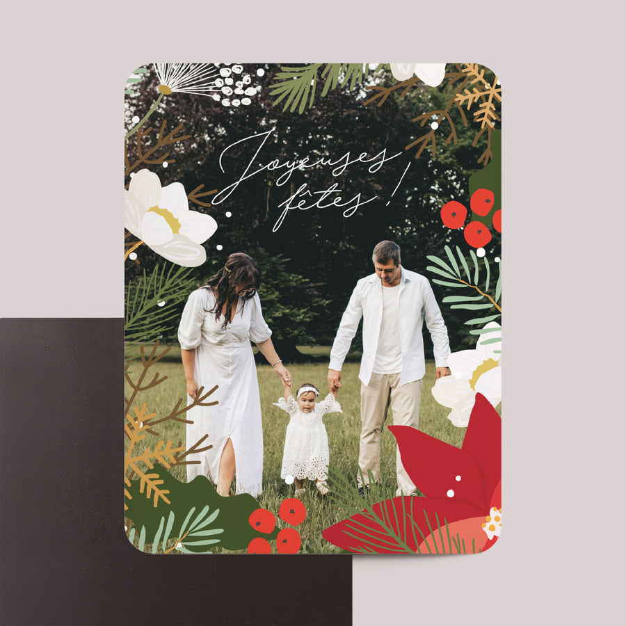 Carte de Noel Fin d'année Lot de 8, magnétique, rectangle coins arrondis Herbier de Noël photo