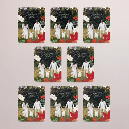 Carte de voeux Fin d'année Lot de 8, magnétique, rectangle coins arrondis Herbier de Noël photo N° 3