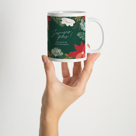 Mug Fin d'année Blanc Herbier de Noël