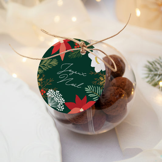 Boîte à dragées Fin d'année boule avec étiquette ronde Herbier de Noël photo