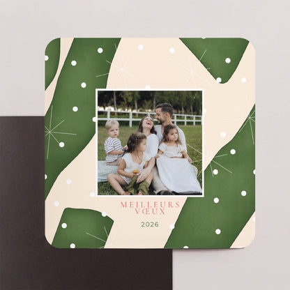 Carte de voeux Fin d'année Lot de 8, magnétique, carré coins arrondis Neige d’Émeraude photo N° 1