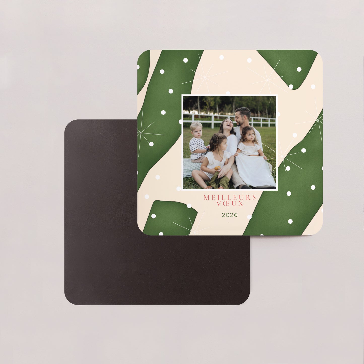 Carte de voeux Fin d'année Lot de 8, magnétique, carré coins arrondis Neige d’Émeraude photo N° 2