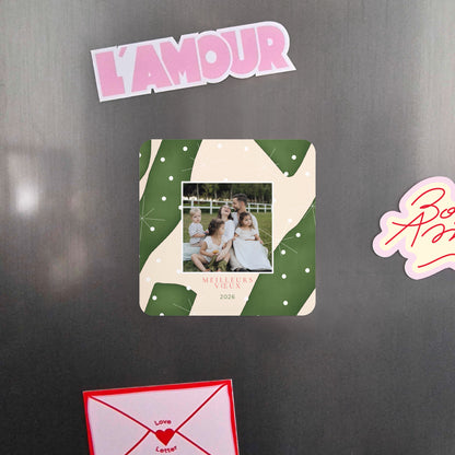 Carte de voeux Fin d'année Lot de 8, magnétique, carré coins arrondis Neige d’Émeraude photo N° 4