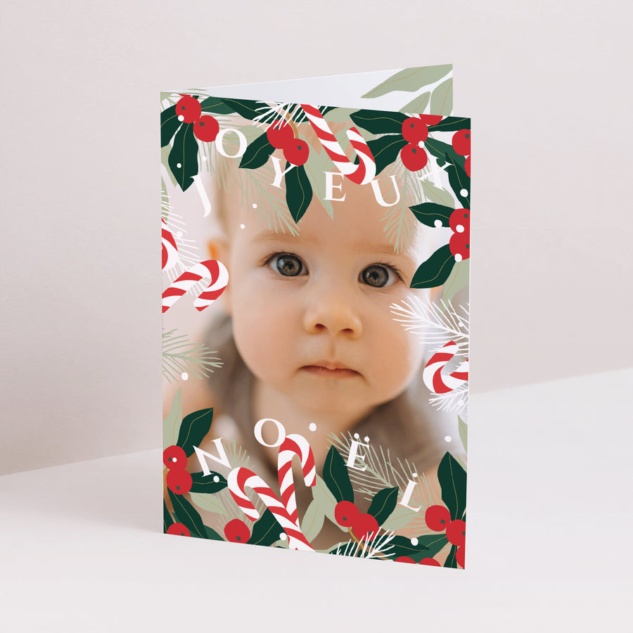 Carte de Noel Fin d'année Double volet portrait Houx & Sucre d’Orge photo